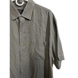 Nat Nast Silk Cotton Button Shirt Gray Textured Camp Casual Large Luxury